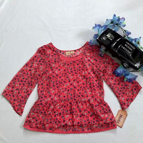 Mudd NWT Coral Floral Blouse Girls 10 - Picture 2 of 10